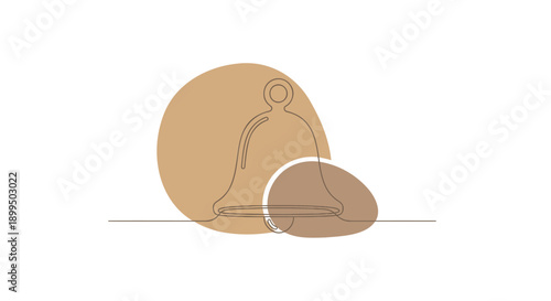 Vector illustration of a person meditating on a stone, minimalist design, brown and beige tones, for wellness or mindfulness concept, Isolated on transparent background, png
