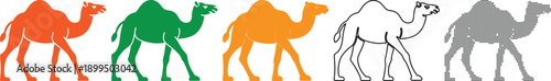 Colorful camel silhouettes walking in a row