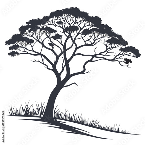 A solitary tree standing tall against a serene landscape with gentle rolling grass