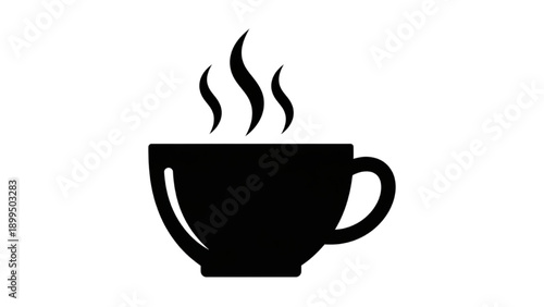 A steaming cup of coffee on a table, viewed from the side, in a simple graphic illustration style.