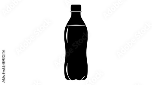 A black silhouette of a bottle with a cap standing alone on a plain white background viewed from the front
