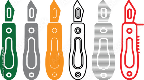 colorful illustrations of cutters on white background