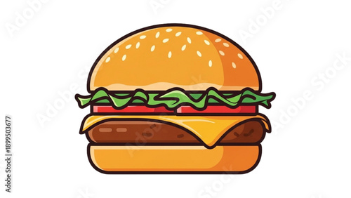 A mouth-watering cheeseburger with lettuce tomato and cheese on a bun viewed from the front