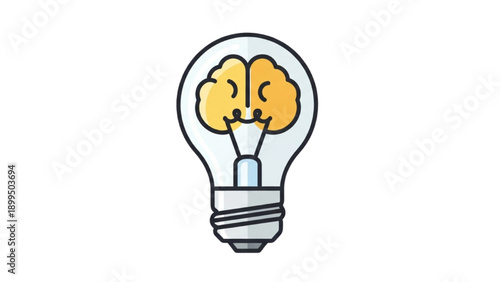 Illustration of a lightbulb with a brain inside, symbolizing innovation and ideas in a creative environment from a straightforward viewpoint