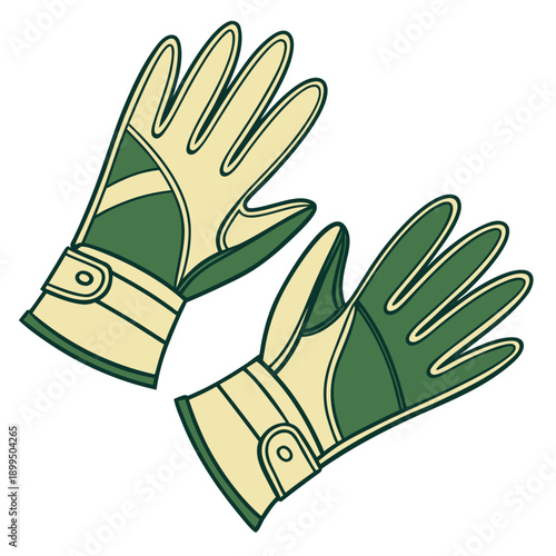 A pair of yellow and green gardening or work gloves shown from the back.