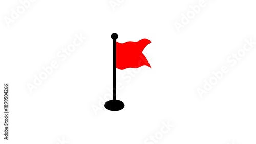 Red Waving Flag on Flagpole Animation for Warning Alert or Success Goal Symbol