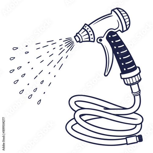 Illustration of a garden hose with spray nozzle in use