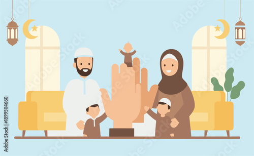 Family Celebrating Ramadan Together with Children.