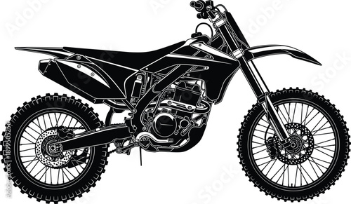 Detailed motocross dirt bike silhouette illustration off road motorcycle side view isolated on white background vector design