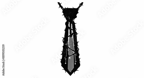 Symbolic black tie entangled in barbed wire, representing struggle and restriction