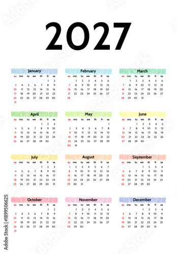 Calendar for 2027 isolated on a white background