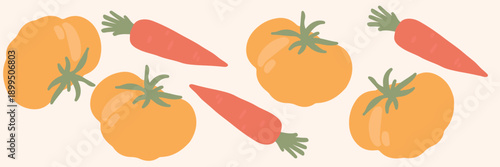 Art & Illustration Fresh Vegetable Mix Banner, Vector Illustration