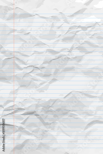 White clean crumpled notebook paper with lines