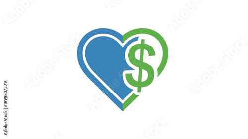 heart shape incorporating dollar sign design symbolizing charity and finance silhouette