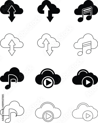 Cloud Storage and Media Service Icons Set