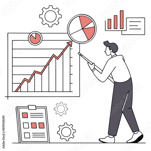 Analyst reviewing financial growth and business strategy on digital dashboard