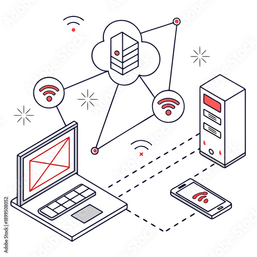 Wireless devices connected through a secure network to a router and server