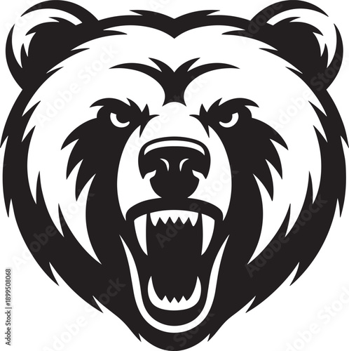 Grizzly bear head vector, roaring mammal illustration with fierce expression, wild animal art