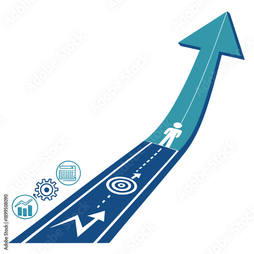 Pathway to growth and innovation with upward trajectory and milestones