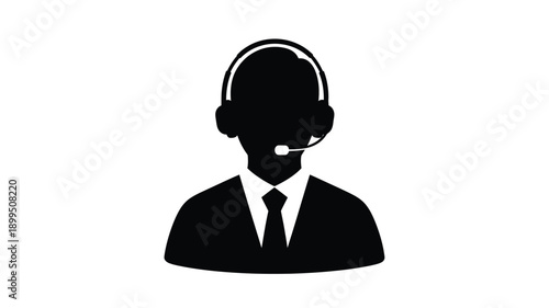 a black and white silhouette of a person wearing a headset