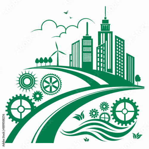 Sustainable city development with integrated technology and nature