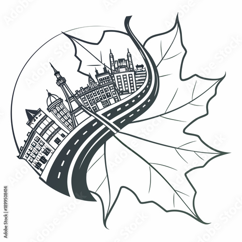 Whimsical train journey through a stylized autumn leaf landscape