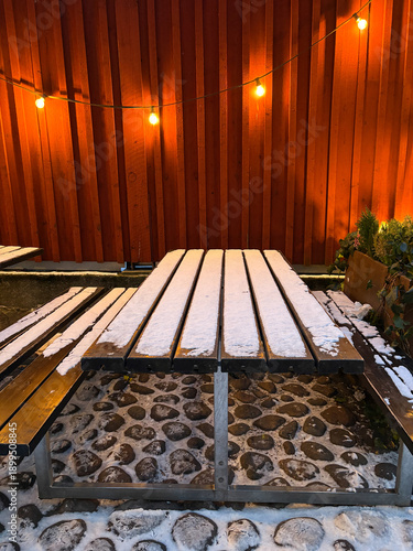 Wallpaper Mural Table and bench covered by snow in winter. Torontodigital.ca