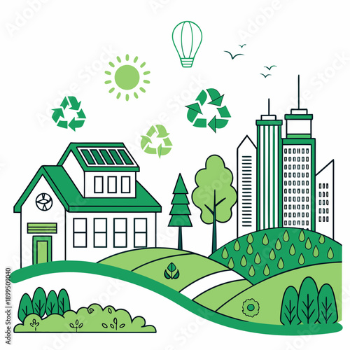 Sustainable living with eco-friendly urban housing and renewable energy sources