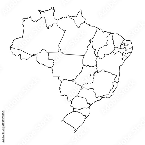 Brazil Map White Silhouette with Regional Borders – Editable Layered EPS | Brazil Outline Vector