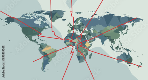 Global Connections Red Lines World Map