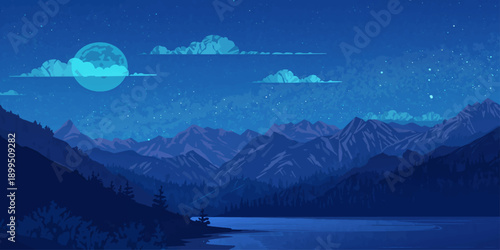 A peaceful boat on calm water surrounded by misty mountains under a colorful sunrise sky