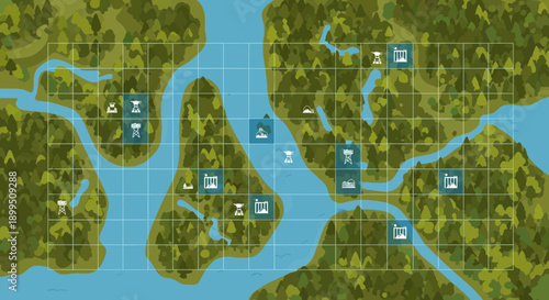 Fantasy Game Map with Grid and Icons