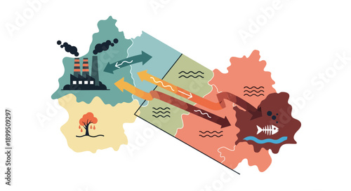 Environmental pollution concept with industrial and nature elements