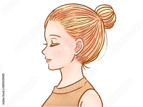 まとめ髪の女性の横顔イラスト素材3