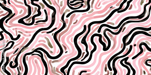 A seamless purple zebra striped pattern with flowing curved lines designed for wallpaper fabric and decorative backgrounds