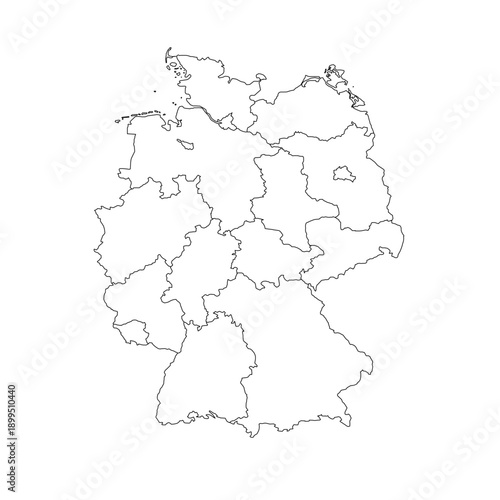 Germany Map White Silhouette with Detailed Regions – Editable Layered EPS | Germany Outline Vector