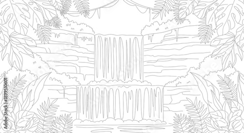 Waterfall Cascading Down Rocky Steps.