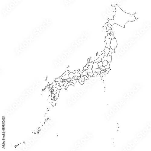 Japan Map White Silhouette with Detailed Regions – Editable Layered EPS | Japan Outline Vector