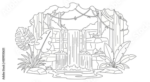Foto Waterfall in a Tropical Setting.