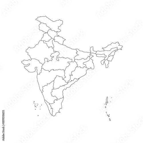 India Map White Silhouette with Detailed Regions – Editable Layered EPS | India Outline Vector