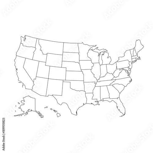 United States Map White Silhouette with Detailed State Regions – Editable Layered EPS | USA Outline Vector