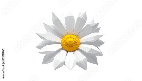 Geometric Low Poly Daisy 3D Illustration with Polygon Petals Isolated on Transparent Background