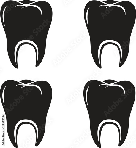 blackandwhite illustration of four teeth