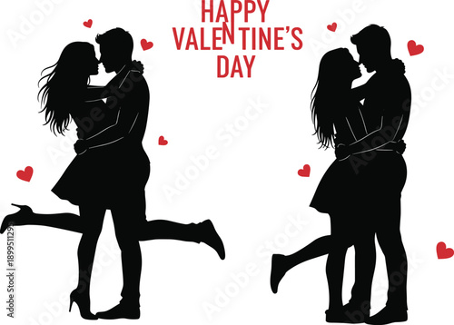 Silhouettes of couples kissing on Valentine's Day valentines day black