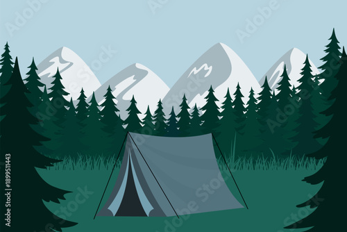 camping in coniferous forest