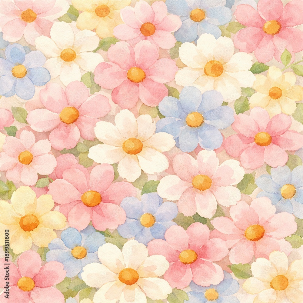 Obraz premium Pastel watercolor daisy flowers seamless floral pattern background