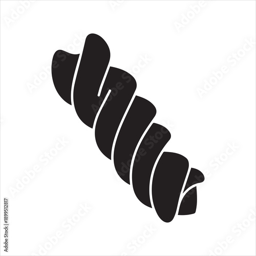 Isolated fusilli pasta piece in black and white art silhouette