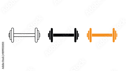 Three colorful dumbbells for fitness and exercise at the gym