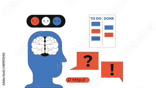 A person with a puzzled expression thinking about tasks and emotions