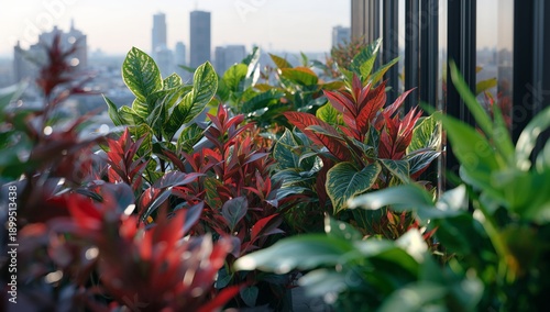 City View With Plants on a Balcony During Evening Light in a Urban Area